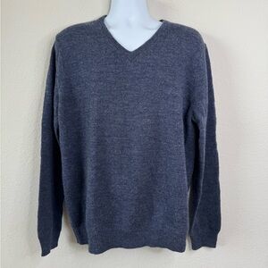 J.Crew Merino Wool V-Neck Sweater Men’s XL Grayish‎ Blue Elbow Patches Preppy